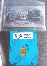 1 /3 gram Gold Bar - TGR  TEXAS - 999.9 Fine in Assay + 1 OZ Ounce Silve... - $87.22