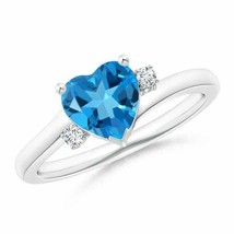 ANGARA 7mm Natural Swiss Blue Topaz Solitaire Ring with Diamonds in Silver - £215.24 GBP+