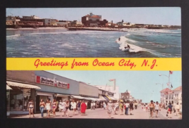 Surfing Boardwalk Ocean City New Jersey Split View NJ Postcard c1970s - £6.28 GBP