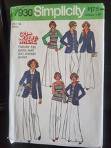 1970s Simplicity Pattern #7930 Pants Skirt Top Jacket  Size 14 Bust 36 Uncut - £7.05 GBP