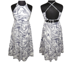 A New Day White And Gray Swirl Print Strappy Tie Back Tiered Dress Size ... - £19.29 GBP