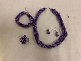 Women's Multilayer faux Purple Pearl Necklace, Choker, Bracelet, Earring, Rin... - £14.75 GBP