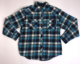 Forge Work Wear Men Small Blue Plaid Flannel Pearl Snap Shirt Great Condition - $12.34