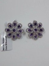 Simulated Amethyst and CZ Flower Earrings, Sterling Silver - $41.95