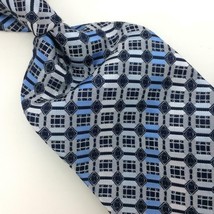 Alexander Julian Tie Silver Sky Blue Black Squares  Thick Poly Necktie I19-252 - £12.65 GBP