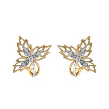 0.25 Ct. tw. Diamond Maple Leaf Vintage 14K Two Tone Gold Earrings - £694.00 GBP