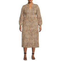 Terra &amp; Sky Women&#39;s Plus Size 2X Long Sleeve Leopard Animal Peasant Midi Dress - £11.44 GBP