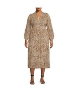 Terra &amp; Sky Women&#39;s Plus Size 2X Long Sleeve Leopard Animal Peasant Midi... - £10.83 GBP