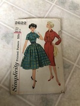 1950s Vintage Simplicity 2622 Size 12 One Piece Dress  Cut Sewing Pattern - £16.90 GBP