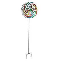 Colorful Anodized Finish Dual Flower Metal Wind Spinner Garden Stake 70 Inches - £93.21 GBP