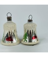 2 Vtg Hand Painted Mercury Glass Bell Ornaments Mica w/ Trees, Mushrooms... - $25.00