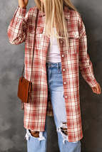 Plaid Button-Up Longline Shacket with Breast Pockets - £64.61 GBP