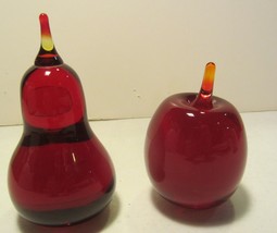 Vintage Art Glass pear and apple  paperweights  - $38.00