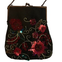 Vintage Linea Pelle By MIRA K Multicolor Beaded Sequin Floral Evening Bag  - £19.42 GBP