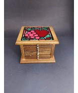 Vintage Tundra Foiled Fruit Glass Art Wooden Coaster Holder &amp; 8 Coasters - £12.35 GBP