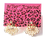 Betsey Johnson Gold Tone Crown W/ Faux Pearl &amp; Crystal Stud Earrings - $7.99