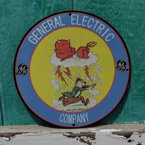 Vintage 1955 General Electric Company ''Little Devil'' Porcelain Gas & Oil Sign  - $148.45
