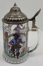 Vintage Stained Glass Style Art Beer Stein Mug Pewter Lid W Germany Rare... - $29.02