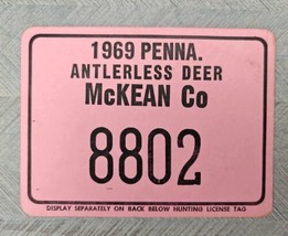 1969 Antlerless Deer 8802 McKean Co Cardboard Hunting License Pennsylvania - $25.95