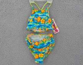 St. Tropez 2 Piece Bikini Girls SZ 16 Turquoise Floral See Measurement P... - £7.47 GBP