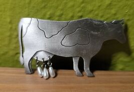 Jonette Jewelry (JJ) Vintage Pewter and Dangling Faux Pearl Dairy Cow Pi... - $24.32