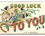Grande Lettera Floreale Greetings Good Luck To You Goffrato DB Cartolina... - $4.49