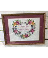 Vtg Framed Finished Sister Friend Heart Florals Cross-stitch 20 3/4&quot; X 1... - $113.93 CAD