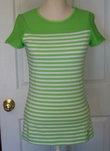 Lauren Ralph Lauren Active Green/White Striped Mesh-Yoke Top New - £11.00 GBP