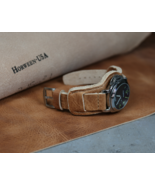 Horween leather watch strap, 18-24mm Brown cuff watchband, Bund strap, H... - $120.00