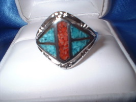 Turquoise &amp; Coral Mens Ring - £15.81 GBP