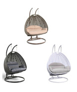 Wicker Hanging 2 person Egg Swing Chair Indoor Outdoor Charcoal Blue Bei... - $1,682.12 CAD