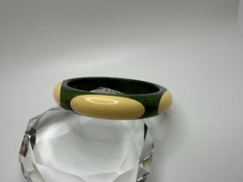 Vintage Bakelite Bangle Signed Bruce Pantti Polka Dot Green Marbled Color - $277.20