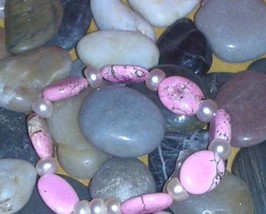 Gorgeous Pink Turquoise And Fresh Water Beads Bracelet - £7.98 GBP