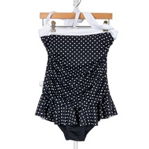 Lauren Ralph Lauren Swimsuit 10 Womens Black White Polka Dot Ruffle Skirt Halter - $17.68