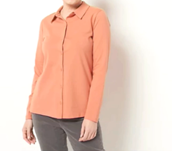 Denim &amp; Co. Essentials Perfect Jersey Long-Sleeve Top- APRICOT, M - £16.67 GBP
