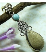 Coral Fossil Amazonite Gems Pendant Solid Silver 59ct - £47.95 GBP