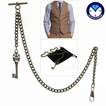 Albert Chain Pocket Watch Chain Bronze Ancient Key Design Fob T Bar Men Gift 130 - £14.34 GBP