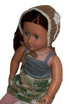 Handmade American Girl Brown &amp; White Tie Hat, Crochet, 18 Inch Doll - $8.00