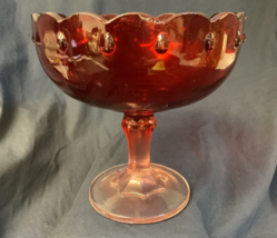 Vintage Indiana Glass Tear Drop Red with Clear Glass Pedestal Fruit Bowl - £11.47 GBP