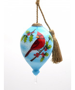 Red Cardinal on Christmas Holly Branches Hand Painted Mouth Blown Glass ... - $1,331.47 MXN