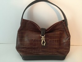 Dooney &amp; Bourke Brown Croco Embossed Leather Logo Lock Hobo Bag Retail $339 - £174.09 GBP