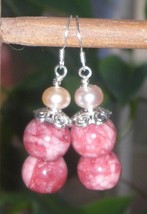 Beautiful Pink Jade And Pearls Beads Earrings - £7.16 GBP