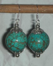 HUGE 20MM TURQUOISE BEADS EARRINGS - £22.37 GBP