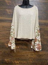 Hummingbird Oversized Brown Oat Color Puff Sleeve Sweater Small Rayon Sp... - £14.42 GBP