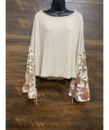 Hummingbird Oversized Brown Oat Color Puff Sleeve Sweater Small Rayon Sp... - $335.08 MXN