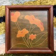 Vintage MCM Stained Wood Carving Flowers Floral Framed Wall Decor 13x13 - $36.75