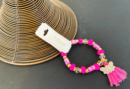 Bracelet: Pink Crystal Beads On Knotted Nylon W/BUTTERFLY New! Many Colors - £2.39 GBP