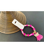 BRACELET: PINK CRYSTAL BEADS ON KNOTTED NYLON W/BUTTERFLY NEW! MANY COLORS - £2.35 GBP