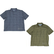 NWT HAGGAR Clothing Men&#39;s Windowpane Short Sleeve Polo Shirt Khaki/Blue 2XL $46 - £23.56 GBP