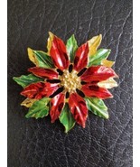 Vintage Christmas Poinsettia Enamel Red Green Gold Gerry’s Brooch - $20.29 CAD